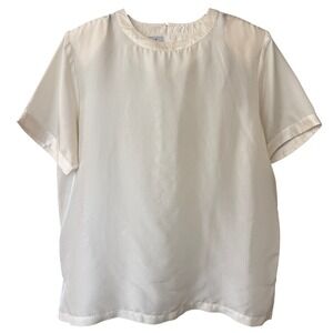 Vtg CXT Classics Womens Cream Silk Short Sleeve Blouse Crew Neck Top Size Medium
